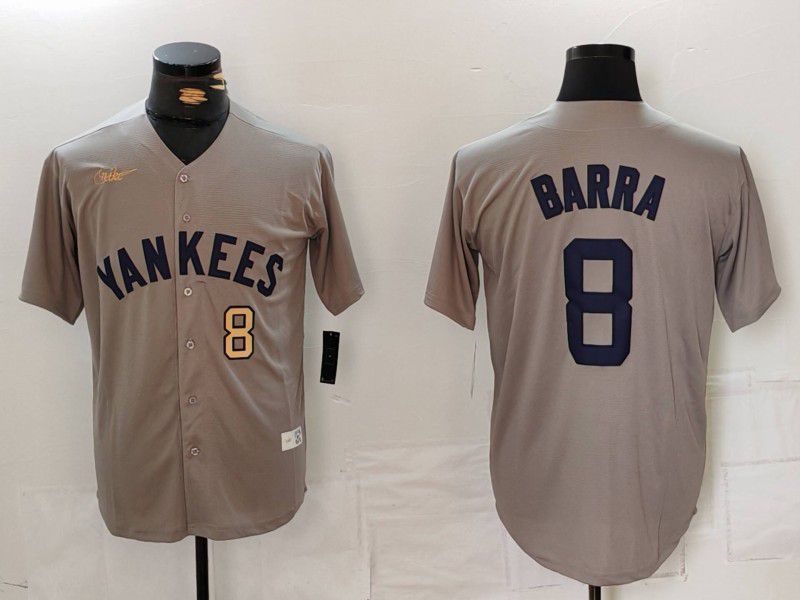 Men New York Yankees 8 Barra Grey Throwback Game 2024 Nike MLB Jersey style 8141
